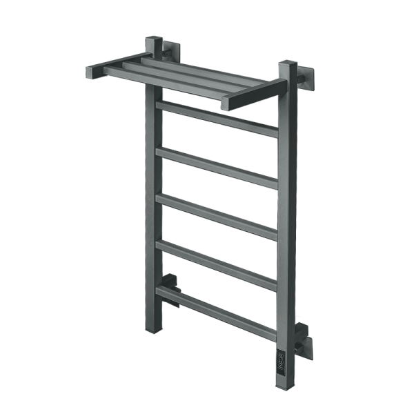 Полотенцесушитель электрический Comfysan Marte-K EC-6 80x55 см, подключение справа, слева, титановый графит, лесенка, из стали, с полкой