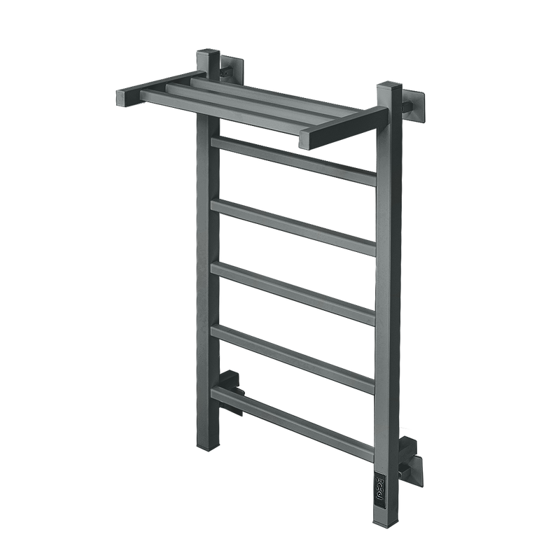 Полотенцесушитель электрический Comfysan Marte-K EC-6 80x55 см, подключение справа, слева, титановый графит, лесенка, из стали, с полкой