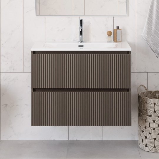 Тумба с раковиной BelBagno Uno 80 подвесная, 2 ящика, матовая бежевая