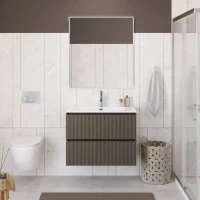 Тумба с раковиной BelBagno Uno 80 подвесная, 2 ящика, матовая бежевая