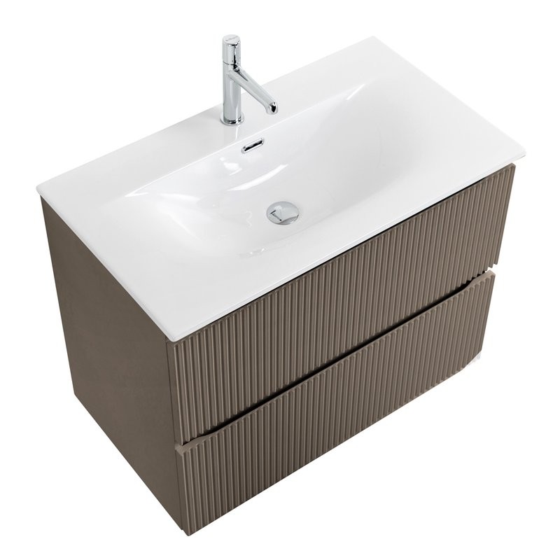 Тумба с раковиной BelBagno Uno 80 подвесная, 2 ящика, матовая бежевая