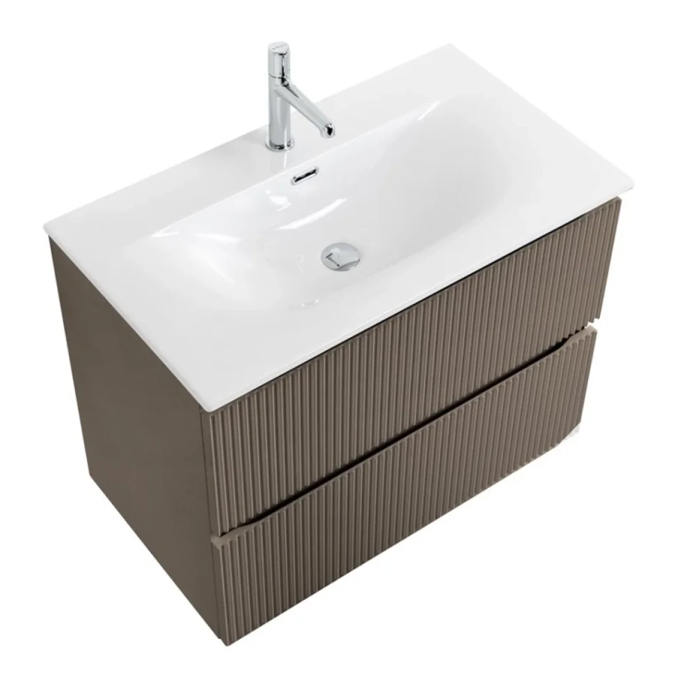 Тумба с раковиной BelBagno Uno 80 подвесная, 2 ящика, матовая бежевая