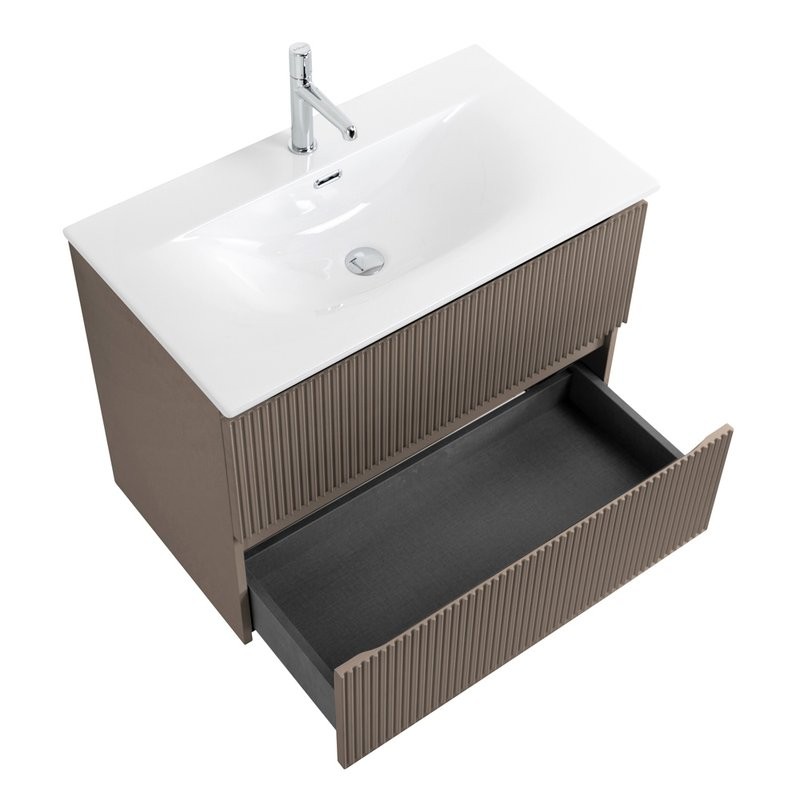 Тумба с раковиной BelBagno Uno 80 подвесная, 2 ящика, матовая бежевая