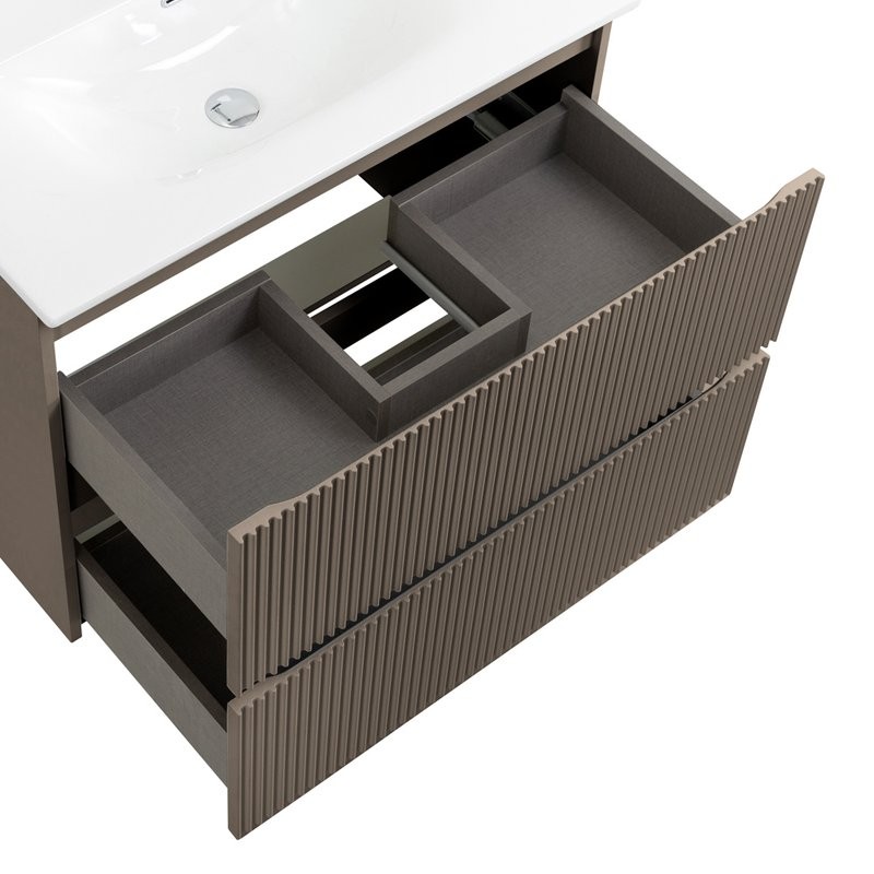 Тумба с раковиной BelBagno Uno 80 подвесная, 2 ящика, матовая бежевая