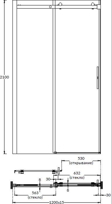Душевая дверь в нишу KERAMA MARAZZI Cristallo CT.120.SD.BN 120 см, профиль брашированный никель, стекло прозрачное