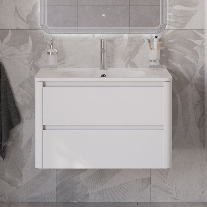 Тумба с раковиной Cezares Relax 80 bianco lucido, раковина Cezares CZR-800/480-LV-MR-NV