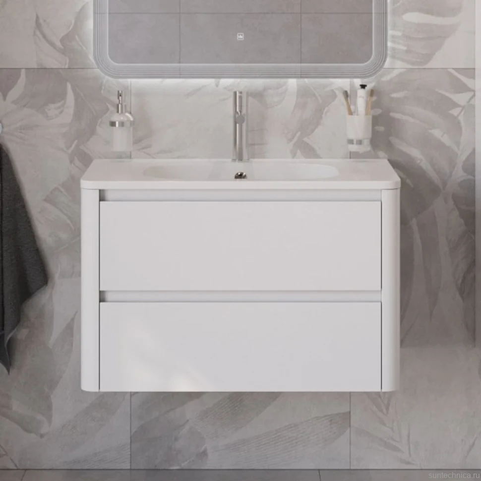 Тумба с раковиной Cezares Relax 80 bianco lucido, раковина Cezares CZR-800/480-LV-MR-NV