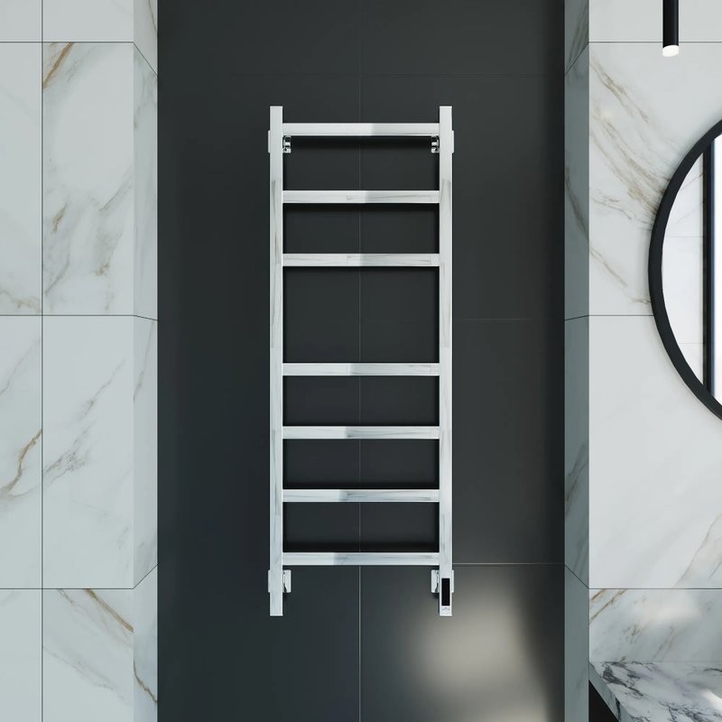 Полотенцесушитель электрический Grota Nosto 430х1200 NP EL 120x45 см, подключение справа, слева, скрытое подключение справа, глянцевый хром, лесенка