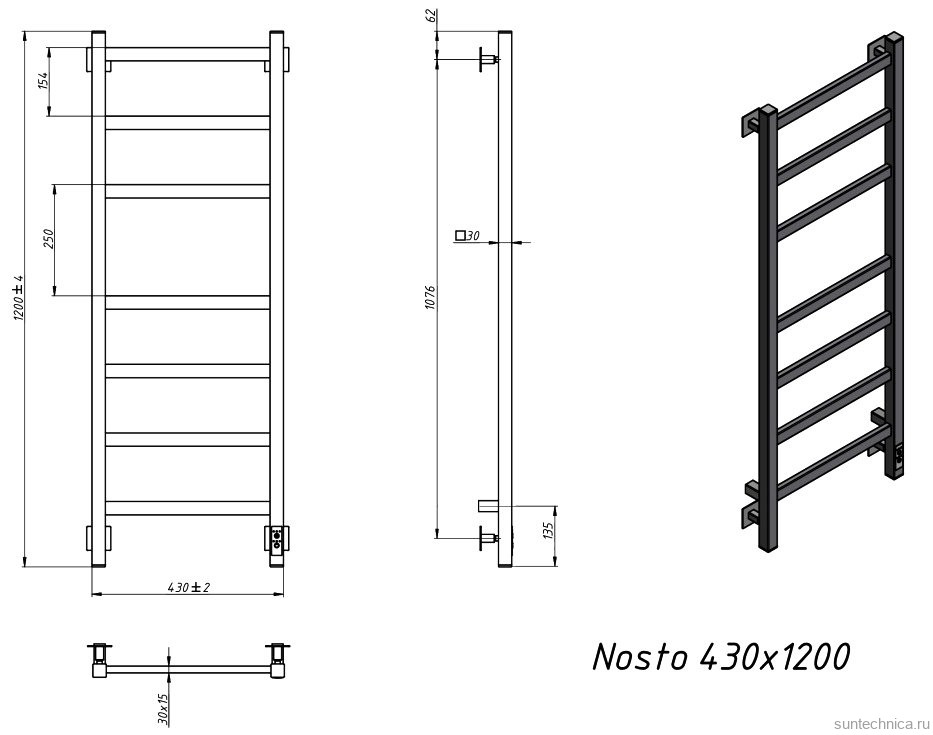 Полотенцесушитель электрический Grota Nosto 430х1200 NP EL 120x45 см, подключение справа, слева, скрытое подключение справа, глянцевый хром, лесенка