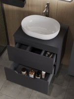 Тумба с раковиной Orange Line 60 подвесная, 2 ящика, матовый графит с раковиной B05-480W