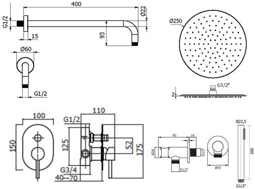 Душевой комплект Plumberia Selection Ixo KITXO15NO С ВНУТРЕННЕЙ ЧАСТЬЮ, черный матовый