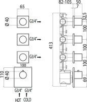 Термостатический смеситель встраиваемый Bossini OKI 3 Outlets LP Z031205 для ванны с душем, хром