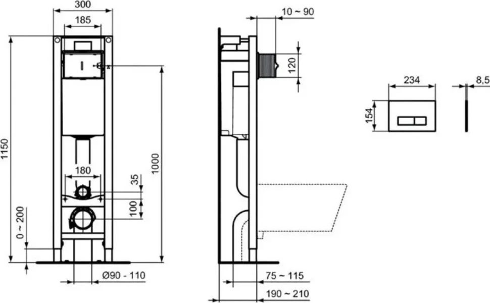 Система инсталляции для унитазов Ideal Standard Prosys Eco Frame M E2332AA с кнопкой смыва