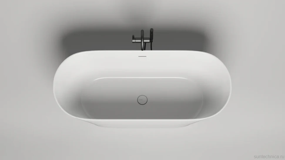 Ванна из искусственного камня Salini Mona S-Sense 170x70 см, отдельностоящая, белая, овальная, с донным клапаном