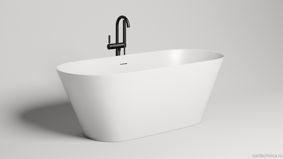 Ванна из искусственного камня Salini Mona S-Sense 170x70 см, отдельностоящая, белая, овальная, с донным клапаном