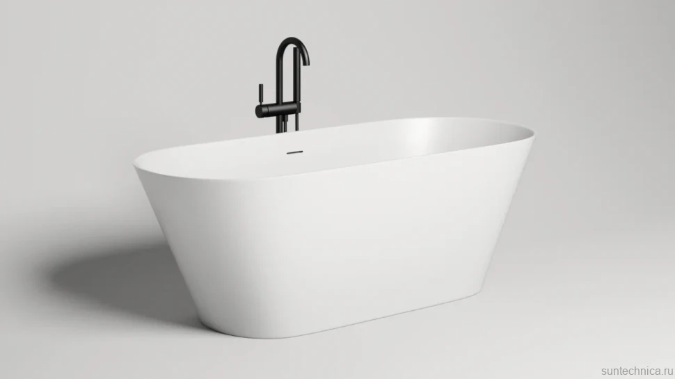Ванна из искусственного камня Salini Mona S-Sense 170x70 см, отдельностоящая, белая, овальная, с донным клапаном