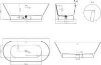 Ванна из искусственного камня Salini Mona S-Sense 170x70 см, отдельностоящая, белая, овальная, с донным клапаном