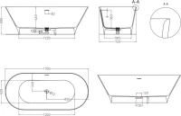 Ванна из искусственного камня Salini Mona S-Sense 170x70 см, отдельностоящая, белая, овальная, с донным клапаном