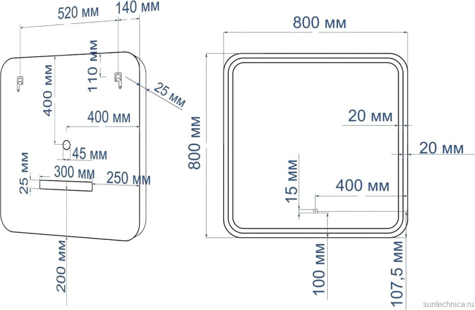 Зеркало Art&Max Genova AM-Gen-800-800-DS-F-White 80х80 белое, с LED-подсветкой, 6000К