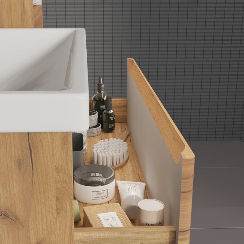 Мебель для ванной комнаты SanStar Riana 80 подвесная, дуб крафт золотой, раковина Moduo 80