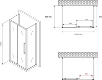 Душевой уголок Abber Schwarzer Diamant AG30140BH-S60B-S60B 140x60, профиль черный,  стекло прозрачное