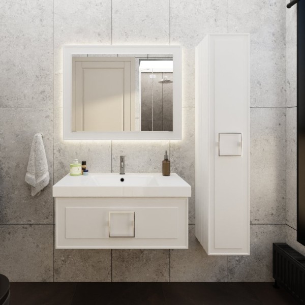 Мебель для ванной комнаты La Fenice Cubo 80 белая, ручка хром