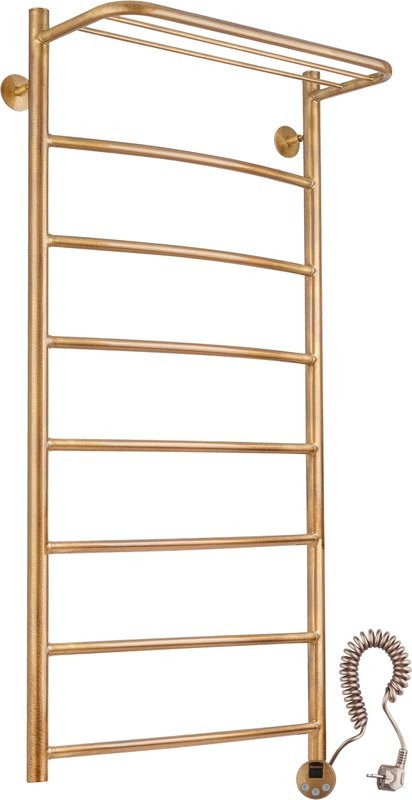 Полотенцесушитель электрический Secado Милан 4 105x55 см, подключение справа, бронза, лесенка, латунь, с полкой