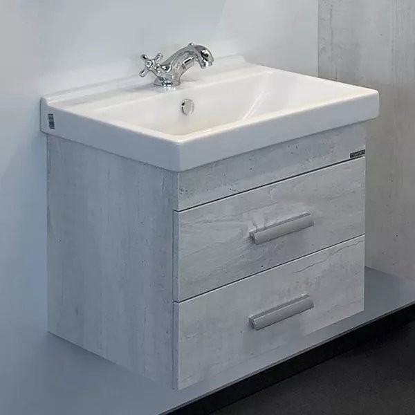 Тумба с раковиной Comforty Никосия 60П подвесная, белый дуб, с раковиной Fest 60 F01