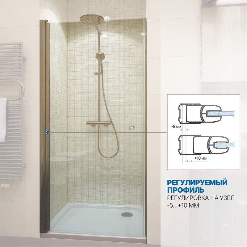 Душевая дверь в нишу Kubele DE020 DE020D601T-CLN-BR- 90х200 90, профиль бронза светлая