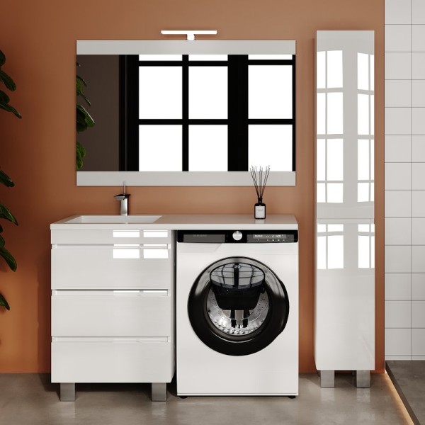Мебель для ванной комнаты Style Line Даллас Леон 120 L Люкс Plus напольная, белая, для стиральной машины, 3 ящика