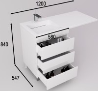Мебель для ванной комнаты Style Line Даллас Леон 120 L Люкс Plus напольная, белая, для стиральной машины, 3 ящика