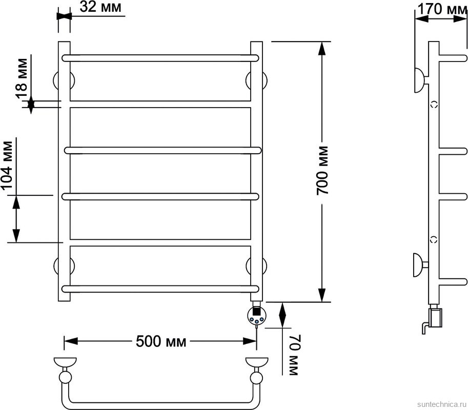 Полотенцесушитель электрический Secado Верона 1 75x55 см, подключение справа, бронза, лесенка, латунь