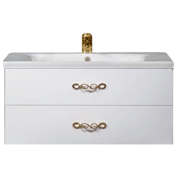 Тумба с раковиной Armadi Art NeoArt 100 white с ручками Wave золото