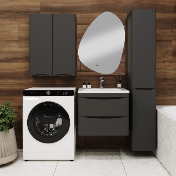 Мебель для ванной комнаты Style Line Бергамо Мини 60 Люкс Plus подвесная, антискрейтч черная, зеркало STWORKI Скаген