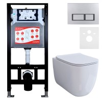 Комплект 3 в 1 Унитаз подвесной Esbano ESUPGARAW + Инсталляция Fram + Кнопка ESINPRK12MC цвет матовый хром