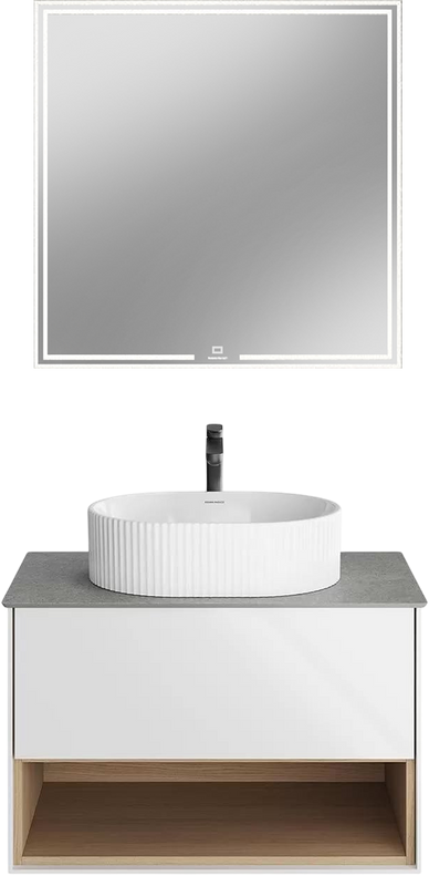 Мебель для ванной комнаты KERAMA MARAZZI Plaza Modern 80 с ящиком и полкой, глянцевая белая