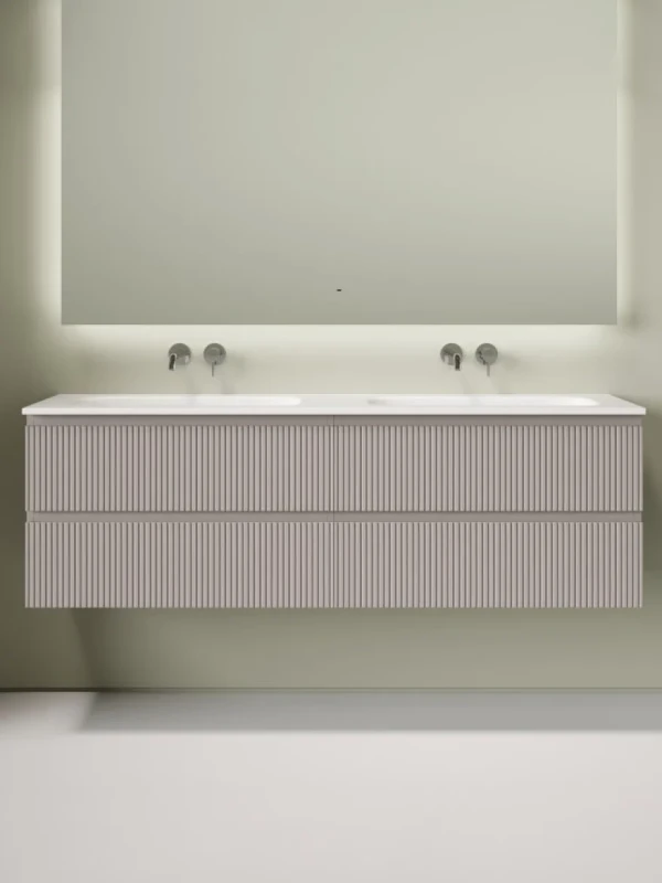 Тумба с раковиной Sancos Snob T 80 doha soft, 2 шт, раковина Ceramicanova Grace CN7023wx с двумя чашами, без отверстий под смеситель