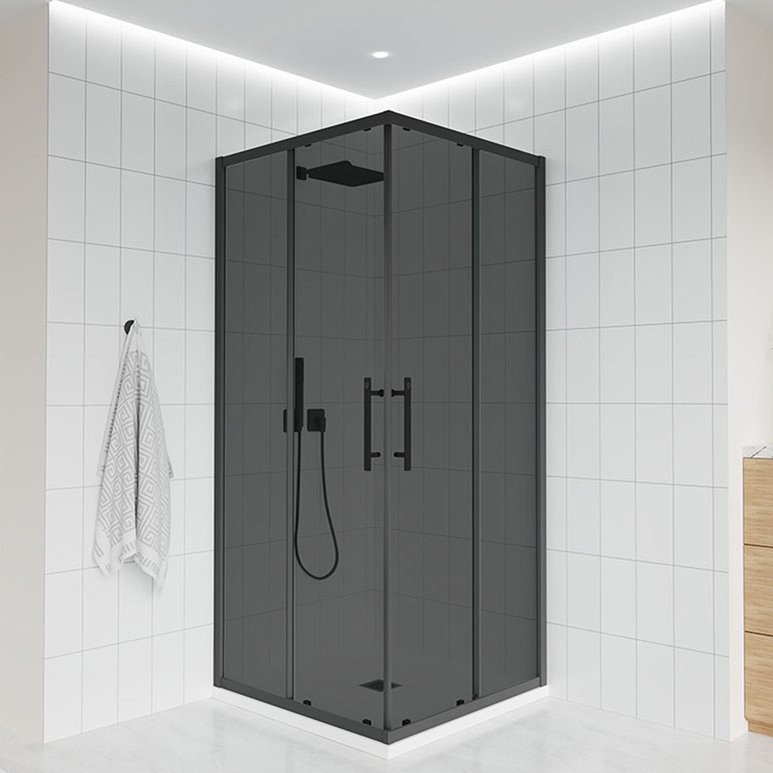 Душевой уголок Veconi Evo 300 B 80х80 см, профиль матовый черный, стекло тонированное матовое