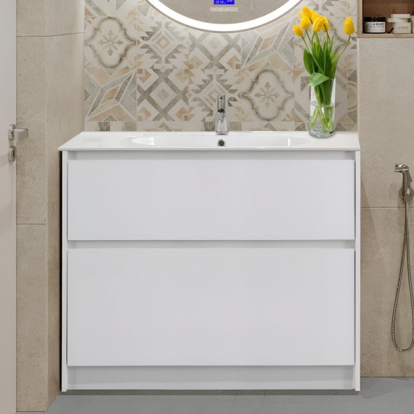 Тумба с раковиной BelBagno Kraft 100 напольная, bianco opaco, раковина LOV-1000-LVB