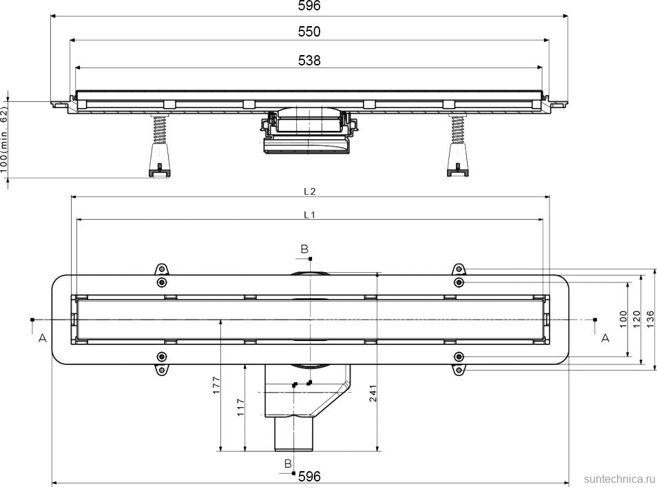 Душевой трап (лоток) Pestan Confluo Frameless Line 550 черный матовый