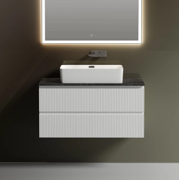 Тумба под раковину со столешницей Sancos Snob T 100 bianco, столешница черный мрамор