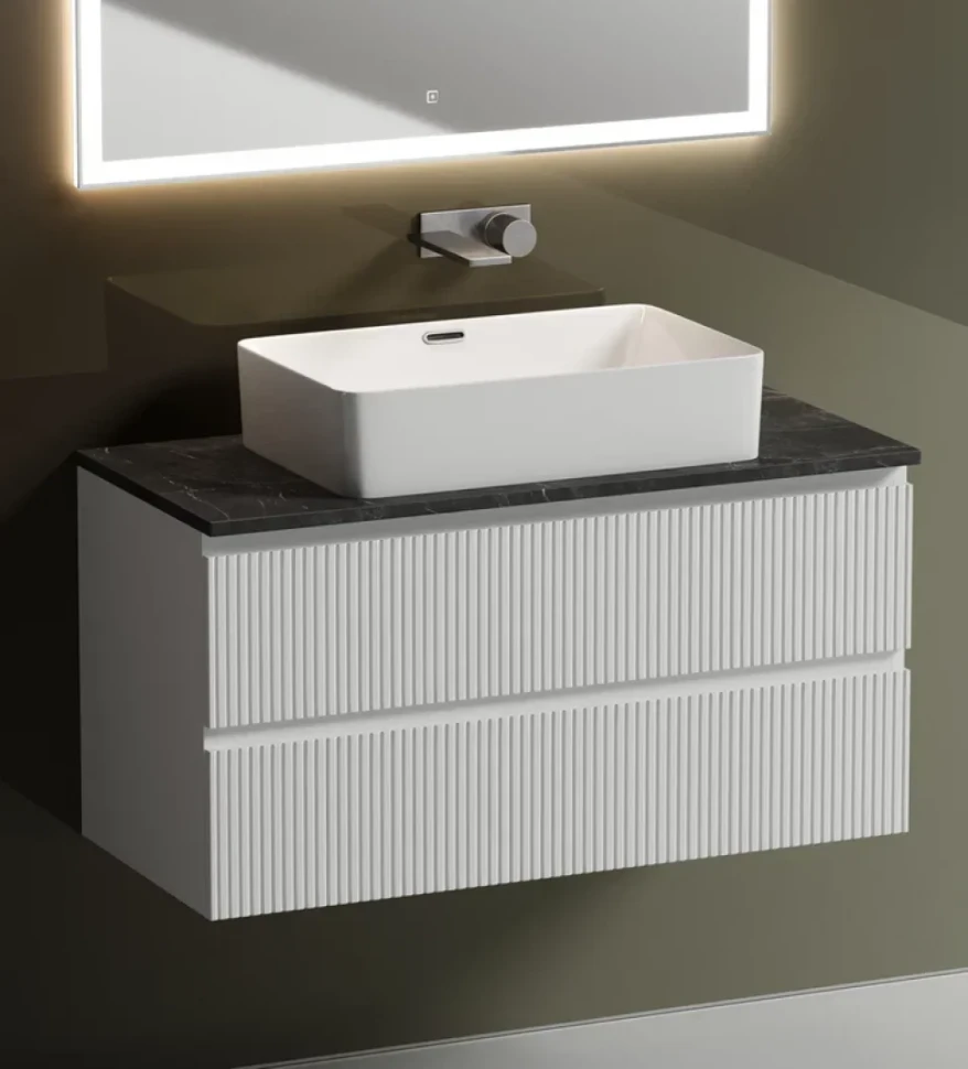 Тумба под раковину со столешницей Sancos Snob T 100 bianco, столешница черный мрамор