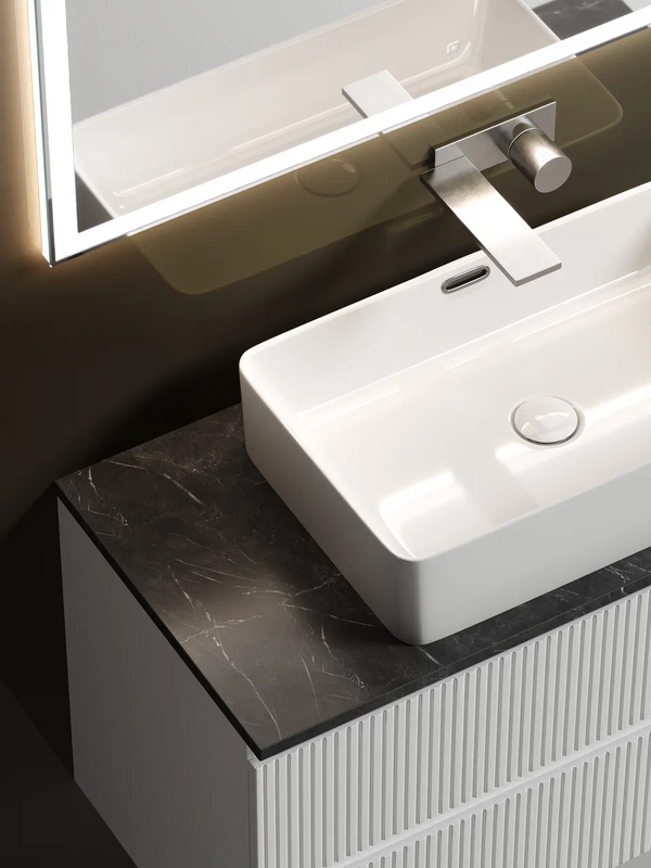 Тумба под раковину со столешницей Sancos Snob T 100 bianco, столешница черный мрамор