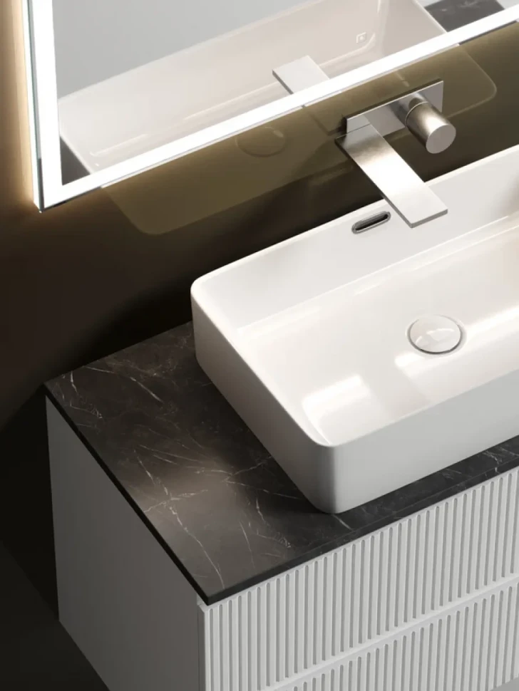 Тумба под раковину со столешницей Sancos Snob T 100 bianco, столешница черный мрамор