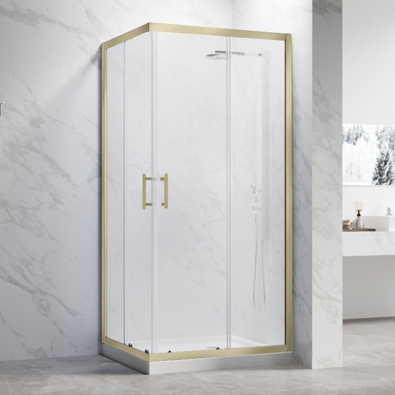 Душевой уголок Veconi Rovigo RV-27G 110х80 см, профиль брашированное золото, стекло прозрачное
