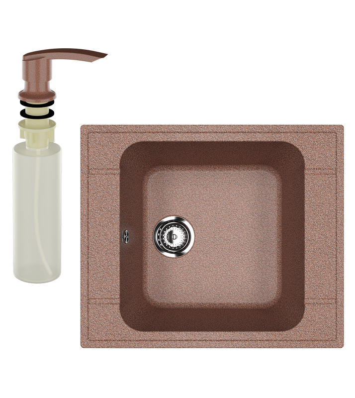 Мойка кухонная Ulgran U-604 307 терракот + дозатор U-02 терракот