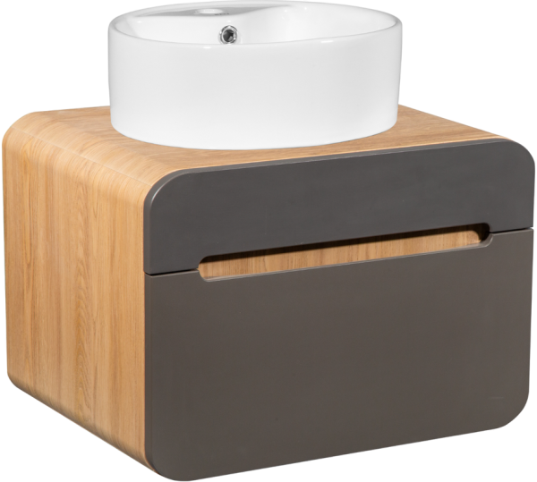 Тумба с раковиной Runo Ницца 60 дуб натуральный, графит, раковина Sole 40