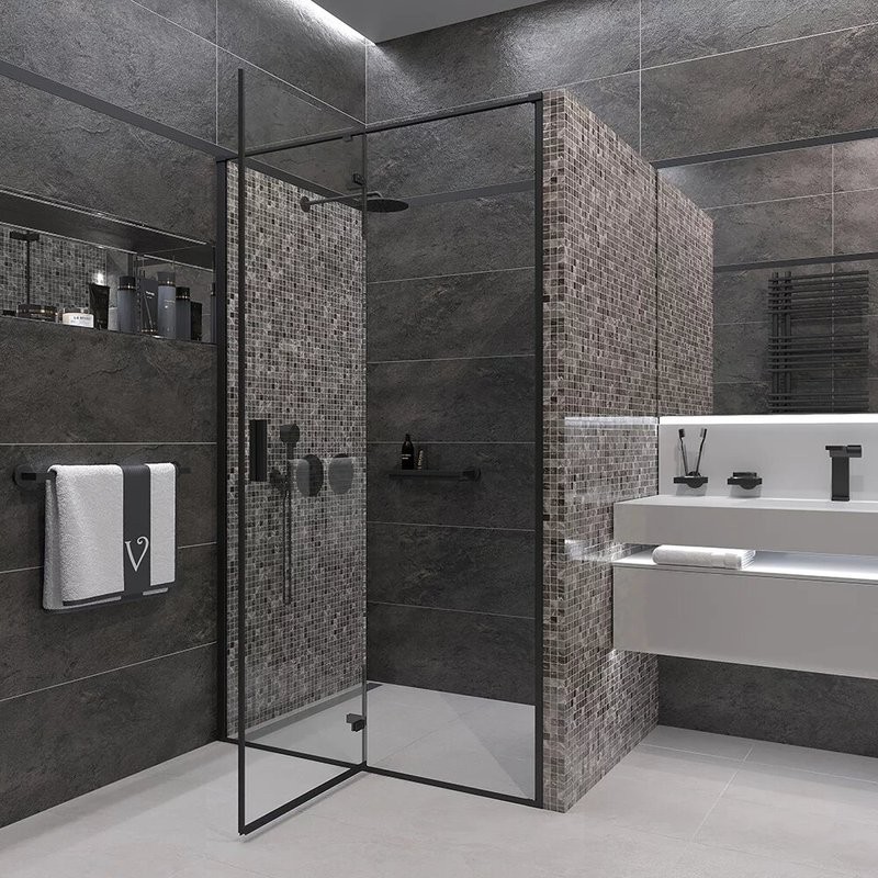 Душевая дверь в нишу Veconi Vianno VN-73B 90 см, профиль черный