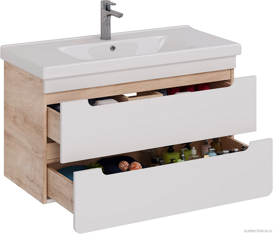 Тумба под раковину Lemark Olivia 100 дуб кантри, белая глянцевая