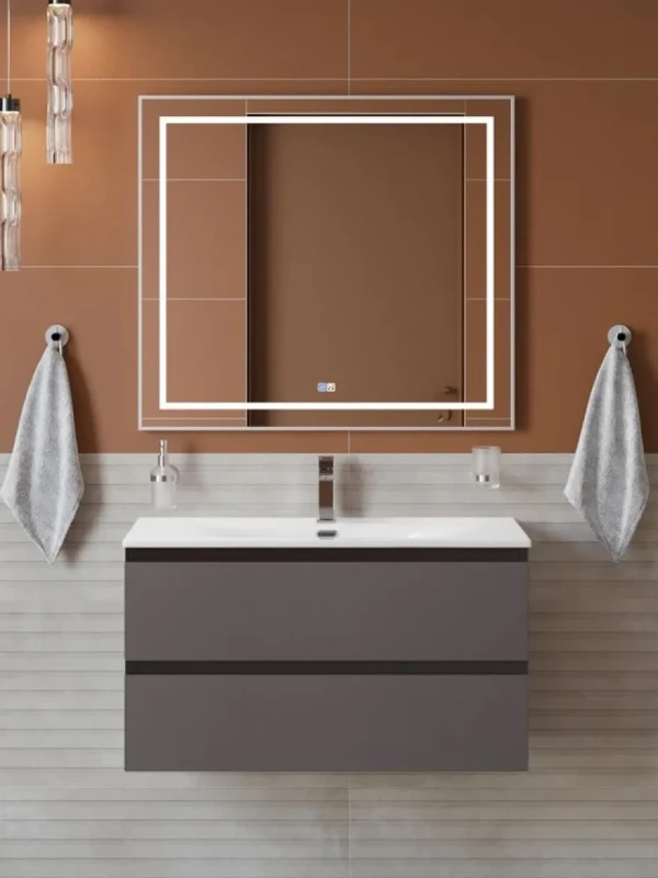 Мебель для ванной комнаты BelBagno Kraft 90 подвесная, матовая темно-серая, раковина bb-8099-90
